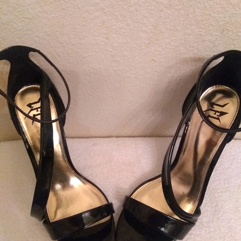 Black Patent Leather High Heel Sandals